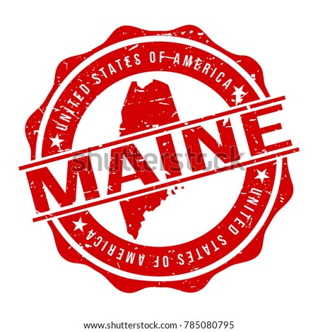 Maine America Original Stamp Design Vector Art Tourism Souvenir Round.