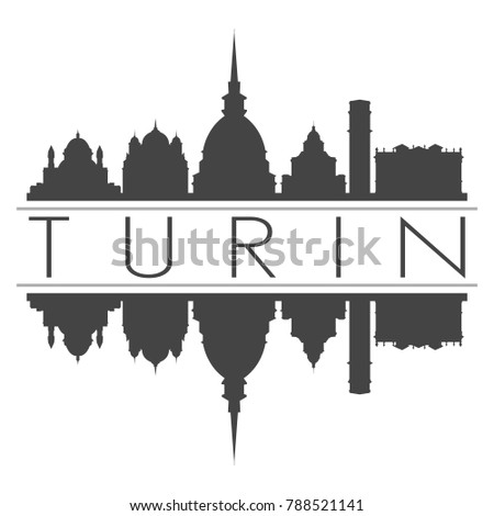 Turin Italy Europe Skyline Vector Art Mirror Silhouette Emblematic Buildings