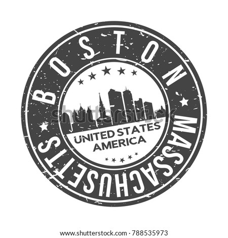 Boston Massachusetts USA Stamp. Logo Icon Symbol Design Skyline City.