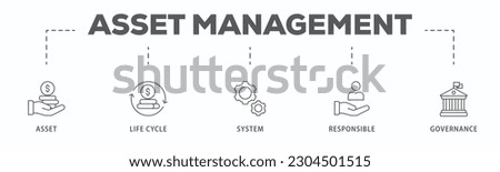 Asset management banner web icon vector illustration concept with icon of asset, life cycle, system, responsible and governance
