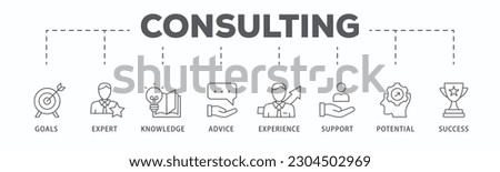 Consulting banner web icon vector illustration concept for business consultation with an icon of goals, expert, knowledge, advice, experience, support, potential, and success
