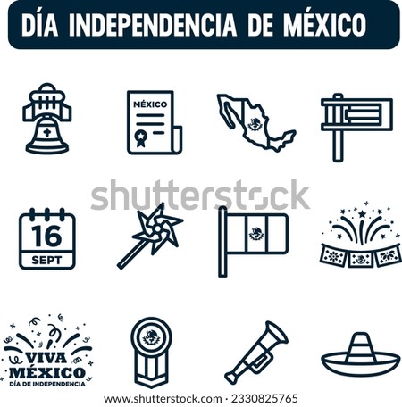 Mexican independence day icons. Vector set of September 16. Linear icon design. Mexican national holidays.