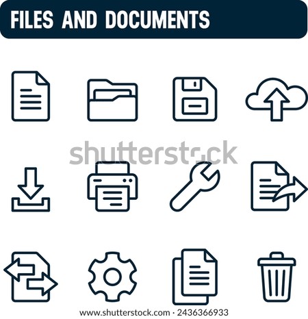 Document icons. Files and documents vector set. Outline icon design.