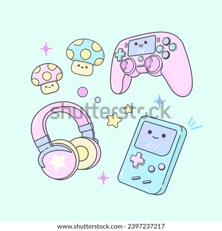 Vector games controller nintendo headset with cute facial expressions and pastel colour