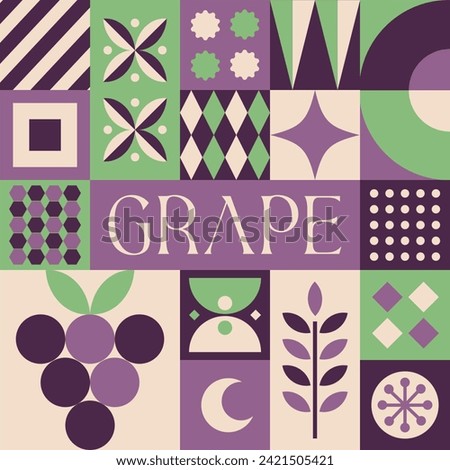 Grape Fruit seamless pattern in scandinavian style postcard with Retro clean concept design