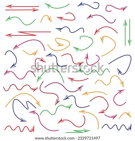 Collection of bright bidirectional arrows. Gradient multicolored arrows on white background. Vector cartoon illustration.