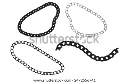 chain set, vector illustration, flat element, straight stretched, sag