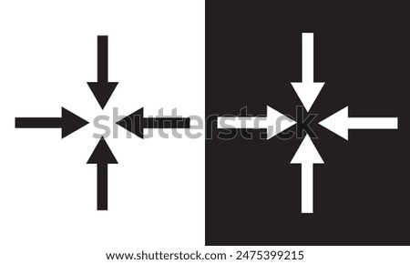 Arrows inward outward. Pointer arrow icon. Line emblem. Navigation pointer. Vector illustration. Inward arrow vector .