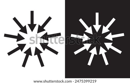 Arrows inward outward. Pointer arrow icon. Line emblem. Navigation pointer. Vector illustration. Inward arrow vector .