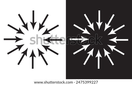 Arrows inward outward. Pointer arrow icon. Line emblem. Navigation pointer. Vector illustration. Inward arrow vector .