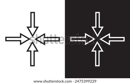 Arrows inward outward. Pointer arrow icon. Line emblem. Navigation pointer. Vector illustration. Inward arrow vector .