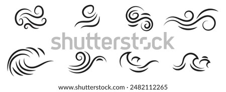 Wind blow line icon. Air flow flat sign. Symbol of windy weather. Climate web design element. Curl line icon. Vector illustration isolated on white background. Editable stroke.