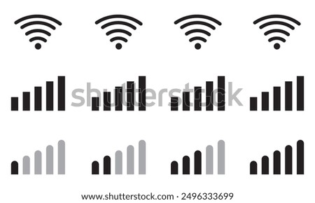 Signal reception bar collection of vector illustration. Mobile phone connection level icons. No signal, bad, lte, 4g and 5g network status. Strength indicator for interface, web app, ui