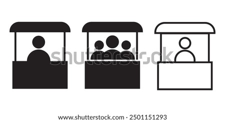 Booth or stand icon set with exhibitor. Sales booth icon set isolated on white background.