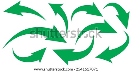 Green curved graph with arrow icon. Arrow illustration pointing up. Counterclockwise direction pointer. single arrow, sign left down isolated on white background. Vector illustration. Eps file 79.