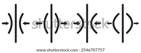 Compress icon set. pressure suspension bounce vector symbol. push shrink sign. flexible elastic symbol. reduce shock icon in black filled and outlined. isolated on white and black background. EPS 10.