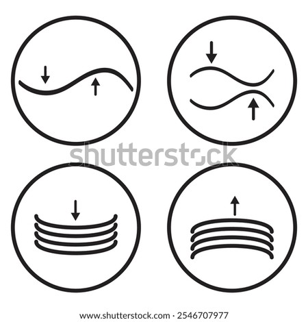 Compress icon set. pressure suspension bounce vector symbol. push shrink sign. flexible elastic symbol. reduce shock icon in black filled and outlined. isolated on white and black background. EPS 10.