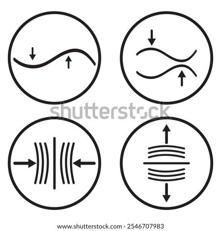 Compress icon set. pressure suspension bounce vector symbol. push shrink sign. flexible elastic symbol. reduce shock icon in black filled and outlined. isolated on white and black background. EPS 10.