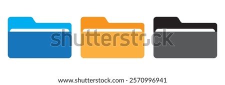 Folder icon vector set. Desktop black and yellow folder icon. Office document folder vector symbol. Empty file thin line sign. Archives files pictogram set.