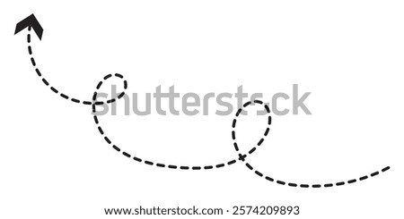 Set of hand drawn thin dash line arrows. Collection of curved pointers. Black dot vector pointers pointing in different directions. Simple design elements of signpost showing confusing complex path.