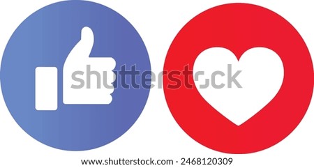 Red Heart and Like symbol, Thumb up and heart icon, Love icon, Blue like buttons, social media Empathetic Emoji