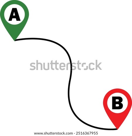 Pin Location Point, two Point Location, GPS navigation between point, Route Map icon, navigation line route mark, Distance between two points