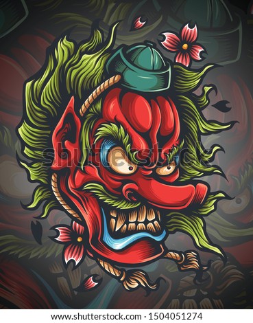 Vector illustration of tengu japanese demon mask