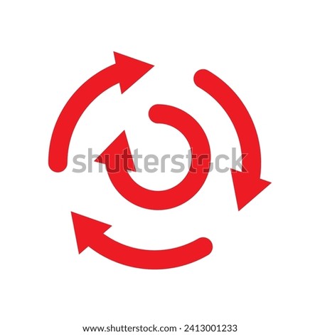 Reload vector icon. repeat or refresh vector button. restart or reset sign. update and upgrade icon in red color simple cog wheel process circle glyph flat design vector pictogram, infographic inter