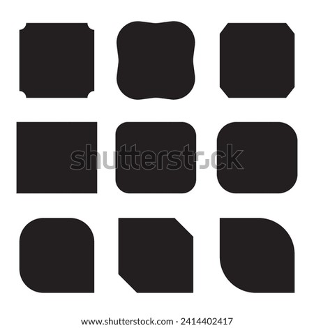 set of 9 Square shapes icon, corner cut icon set. 4 set squared symbols with various cuts on selected corners. vector illustration  Isolated on a white background.