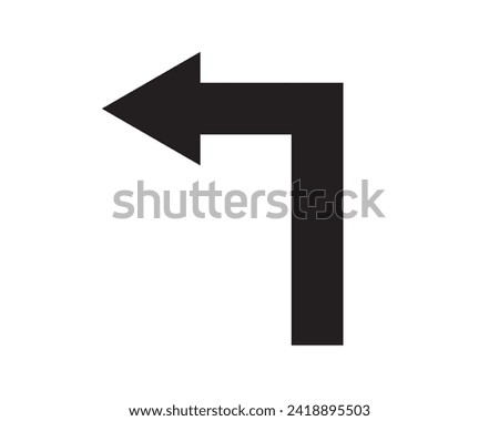 up  left corner arrow silhouette icon. A black directional symbol. Isolated on a white background.