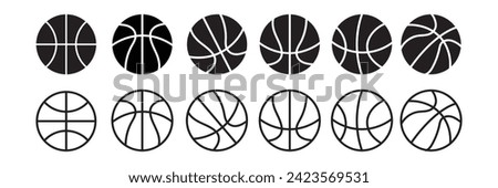 Basketball ball icon set. line and glyph version, outline and filled vector sign. Rubber ball linear and full pictogram. Sports equipment symbol, logo Vector illustration.