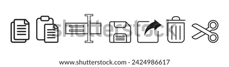 copy, paste, Cut, rename, share, save and delete icon symbol collection in line style,