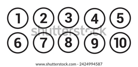 bullet points icons set in line style simple round numbers in flat style set of 1 to 10 numbers sign simple black symbols for UI apps and websites vector illustration