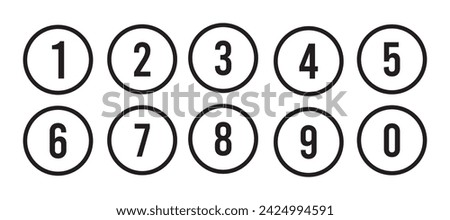 Bullet Points icon set in line style, Simple round numbers in flat style, Set of 1-0 numbers simple black symbol sign for apps, UI, and website, vector illustration