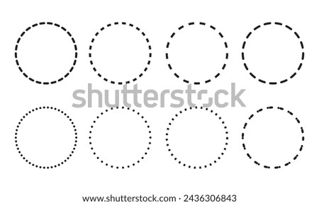 Dashed and dotted circle icon.  Dotted round lines. Black and white broken rings. Abstract monochrome graphic. vector illustration