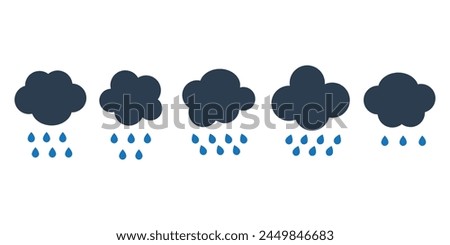 Rainfall icon set. Rain vector icon,  heavy rain cloud vector symbol in black filled style.