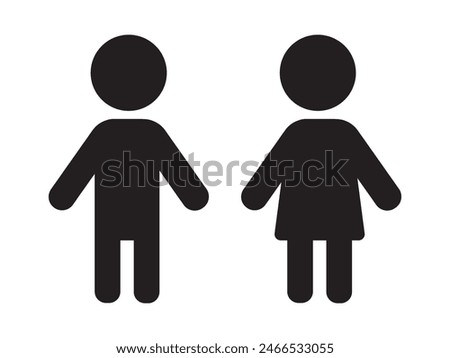 Boy and girl symbols., Kids or children black vector icon. Boy and girl symbols. WC Toilet door plate vector icon