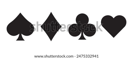 Suit deck of playing cards on white background.  Hearts diamonds clubs spades sign chips. Vector illustration.