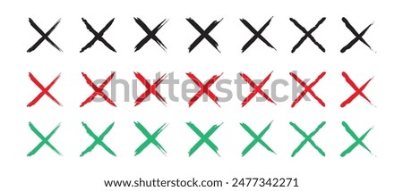 set of cross x vector icon. Grunge cross icons., scribble ink grunge cross icons, no wrong symbol. delete or false, vote sign. Red X on white background.