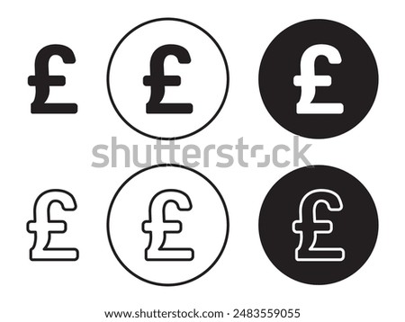 UK pound sterling currency circle icon set, solid and outline design, simple to use for business needs and to complement presentations.