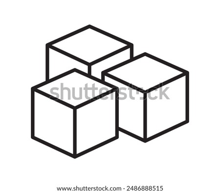 Three ice cubes or sugar cubes set flat vector icon for apps and websites, cube icon symbol with three blocks. cubic building icon, three sugar cubes icon