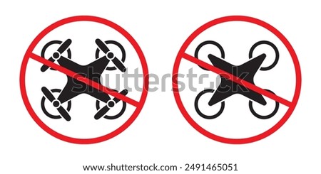 No Drone Zone Sign, simple no drone icon silhouette, Flat design of drone icon with action camera. Logo concept. vector illustration,