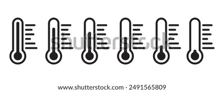 Weather Sign. Temperature icon set. Warm cold Symbol, Temperature Scale Symbol. Thermometer icons stock vector.