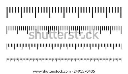 Measuring scale, markup for rulers vector illustration. Various measurement scales with divisions. Measuring tool. Blank measuring scale indicator.