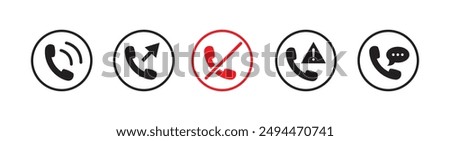 Phone icon. incoming call, outgoing call, missed call WIFI, line icon, Answer and decline phone call buttons stock vector, communication. Contact us concept.