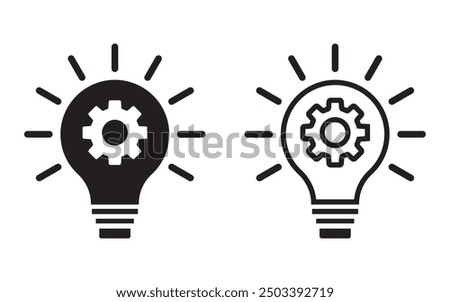 Idea lightbulb icon. Inspiration creativity lamp vector icon, Innovation icon set with lightbulb and gear sign. inspiration simple thinking symbol solution vector icon.