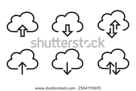 Cloud download and upload icon set, Collection cloud with arrow Line style. Clouds with arrows up and down icon.