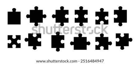 Simple pieces Puzzle black vector icon set. jigsaw puzzle pieces silhouette. Perfect jigsaw puzzle vector for concept illustrations, problem solving.