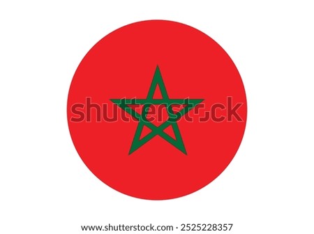 Morocco national flag vector. Flag of Morocco. Morocco circle flag. Round of Morocco flag.