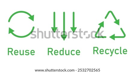 reuse, Reduce, recycle icon set, triangle recycling arrows icon. arrow sync rotation outline icons vector.